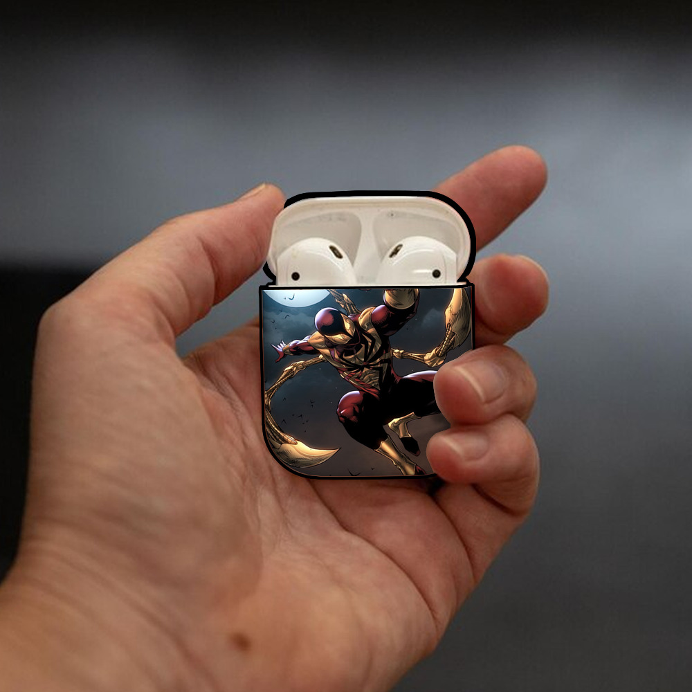 Spider Man スパイダーマン AirPods 第2世代保護ケース ハードシェル ブラック 耐衝撃・防指紋・カラビナ付き