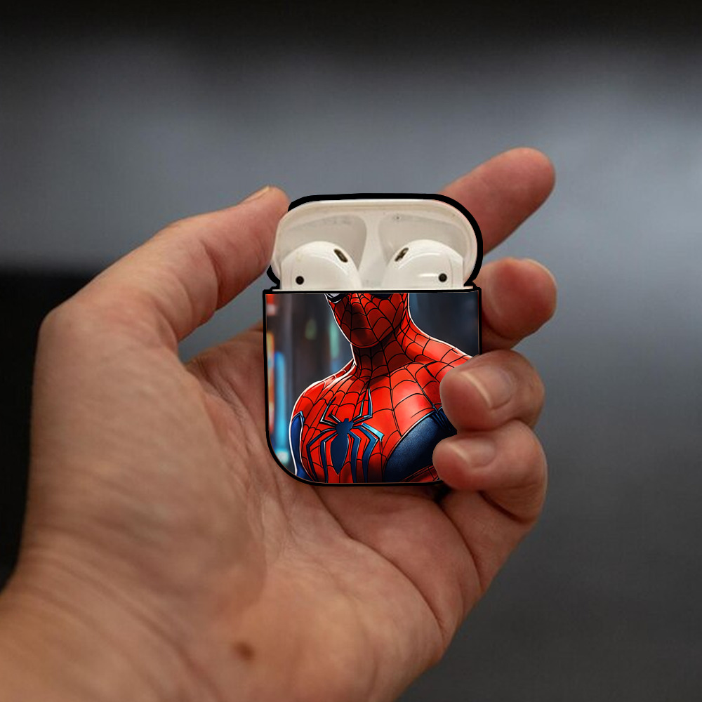 Spider Man スパイダーマン AirPods 第2世代保護ケース ハードシェル ブラック 耐衝撃・防指紋・カラビナ付き