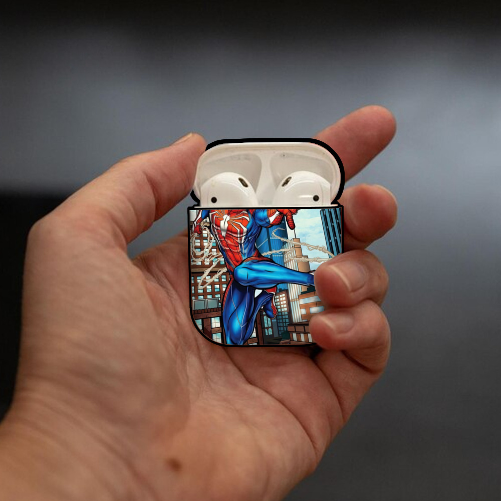 Spider Man スパイダーマン AirPods 第2世代保護ケース ハードシェル ブラック 耐衝撃・防指紋・カラビナ付き