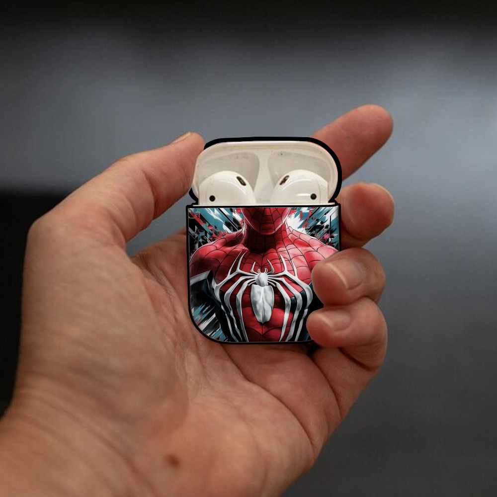Spider Man スパイダーマン AirPods 第2世代保護ケース ハードシェル ブラック 耐衝撃・防指紋・カラビナ付き
