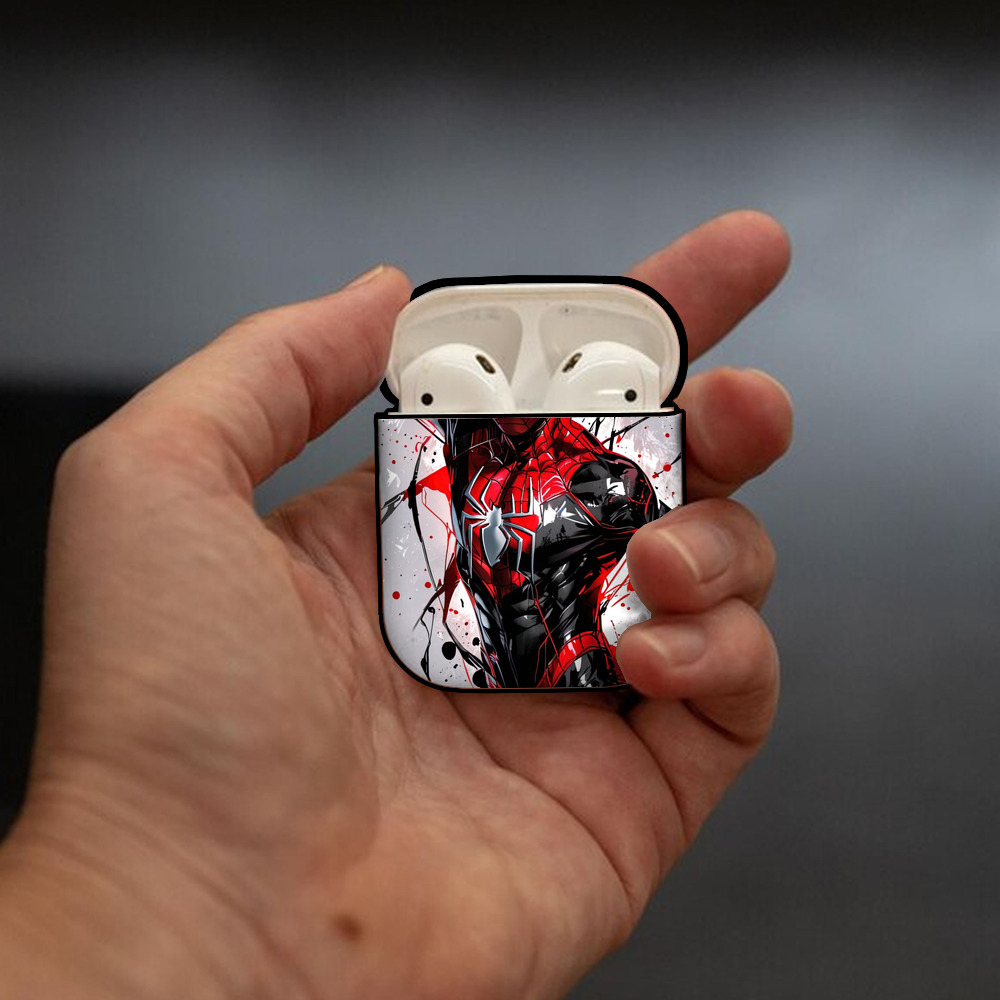 Spider Man スパイダーマン AirPods 第2世代保護ケース ハードシェル ブラック 耐衝撃・防指紋・カラビナ付き