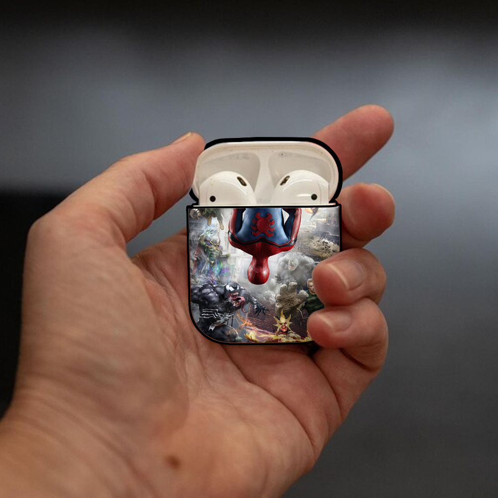 Spider Man スパイダーマン AirPods 第2世代保護ケース ハードシェル ブラック 耐衝撃・防指紋・カラビナ付き