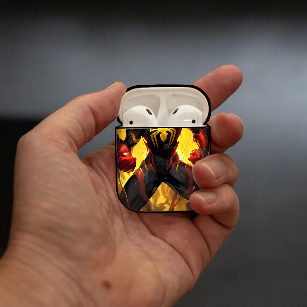 Spider Man スパイダーマン AirPods 第2世代保護ケース ハードシェル ブラック 耐衝撃・防指紋・カラビナ付き
