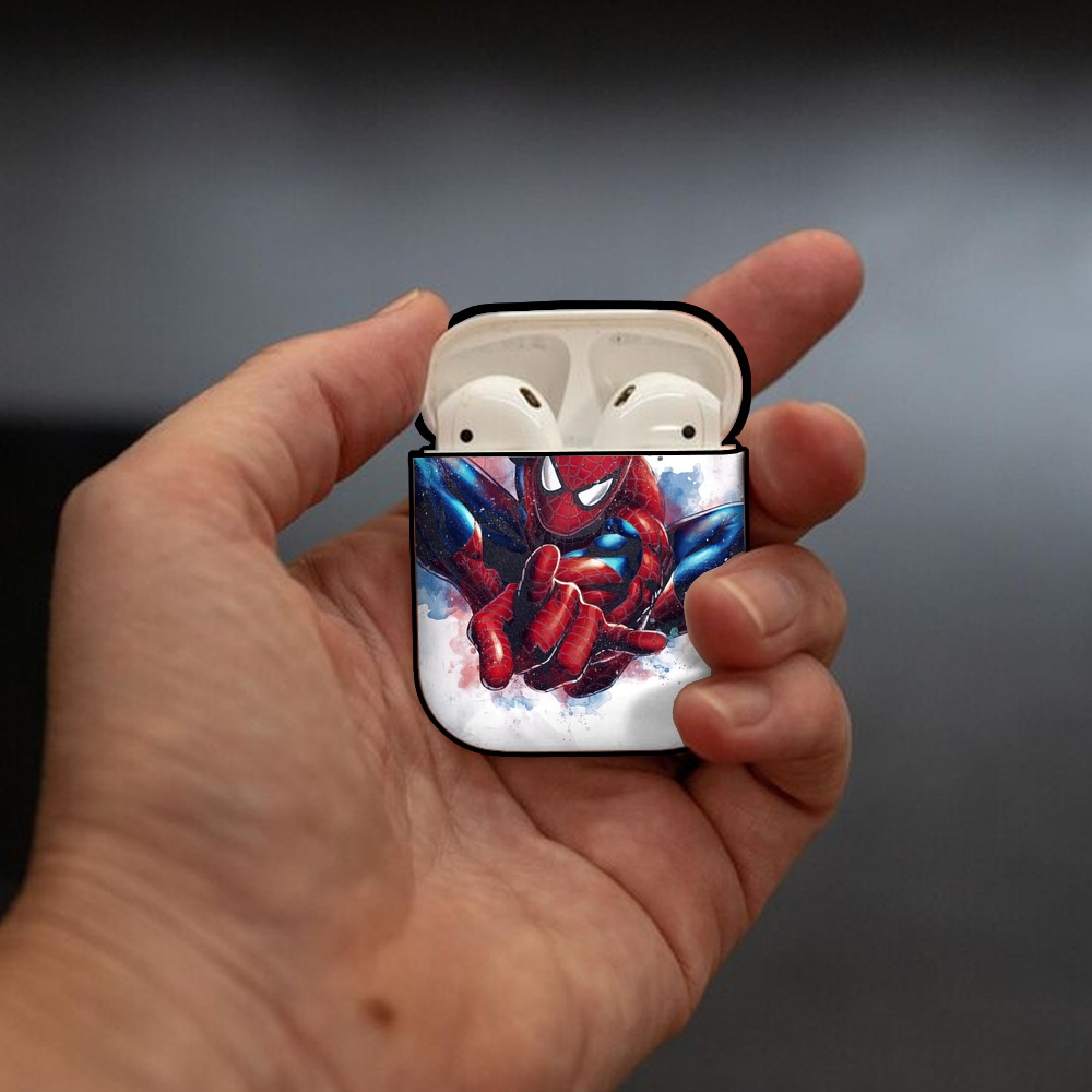 Spider Man スパイダーマン AirPods 第2世代保護ケース ハードシェル ブラック 耐衝撃・防指紋・カラビナ付き