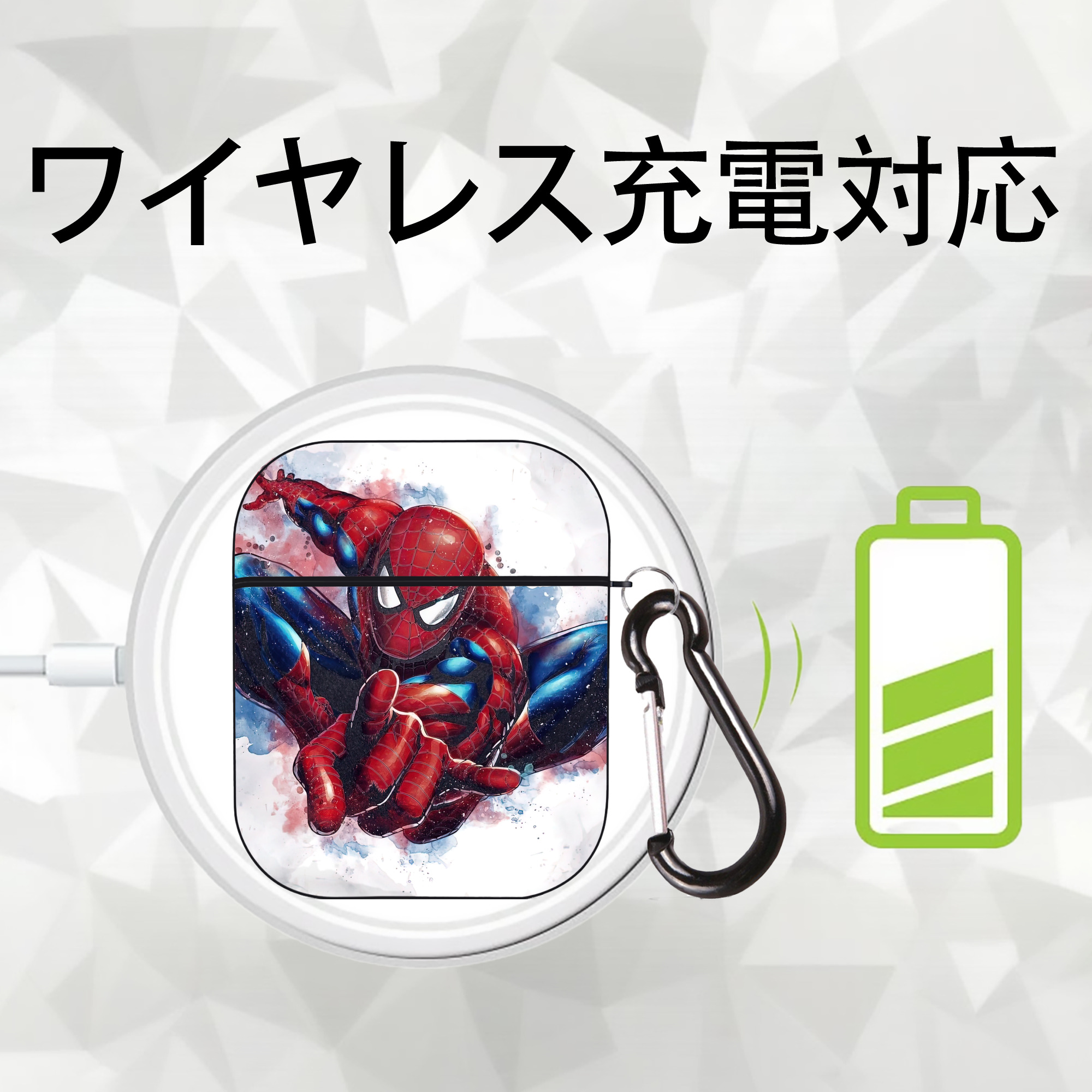 Spider Man スパイダーマン AirPods 第2世代保護ケース ハードシェル ブラック 耐衝撃・防指紋・カラビナ付き