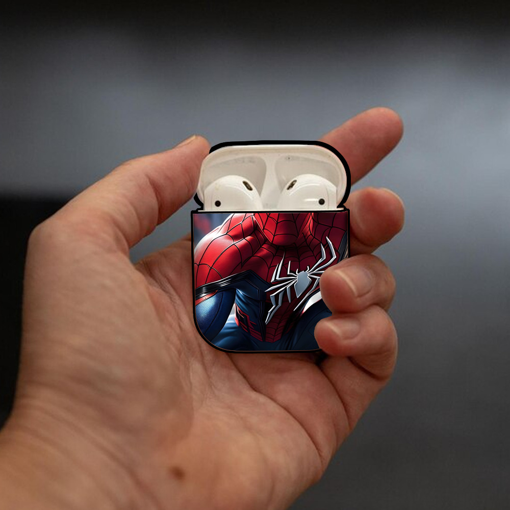 Spider Man スパイダーマン AirPods 第2世代保護ケース ハードシェル ブラック 耐衝撃・防指紋・カラビナ付き