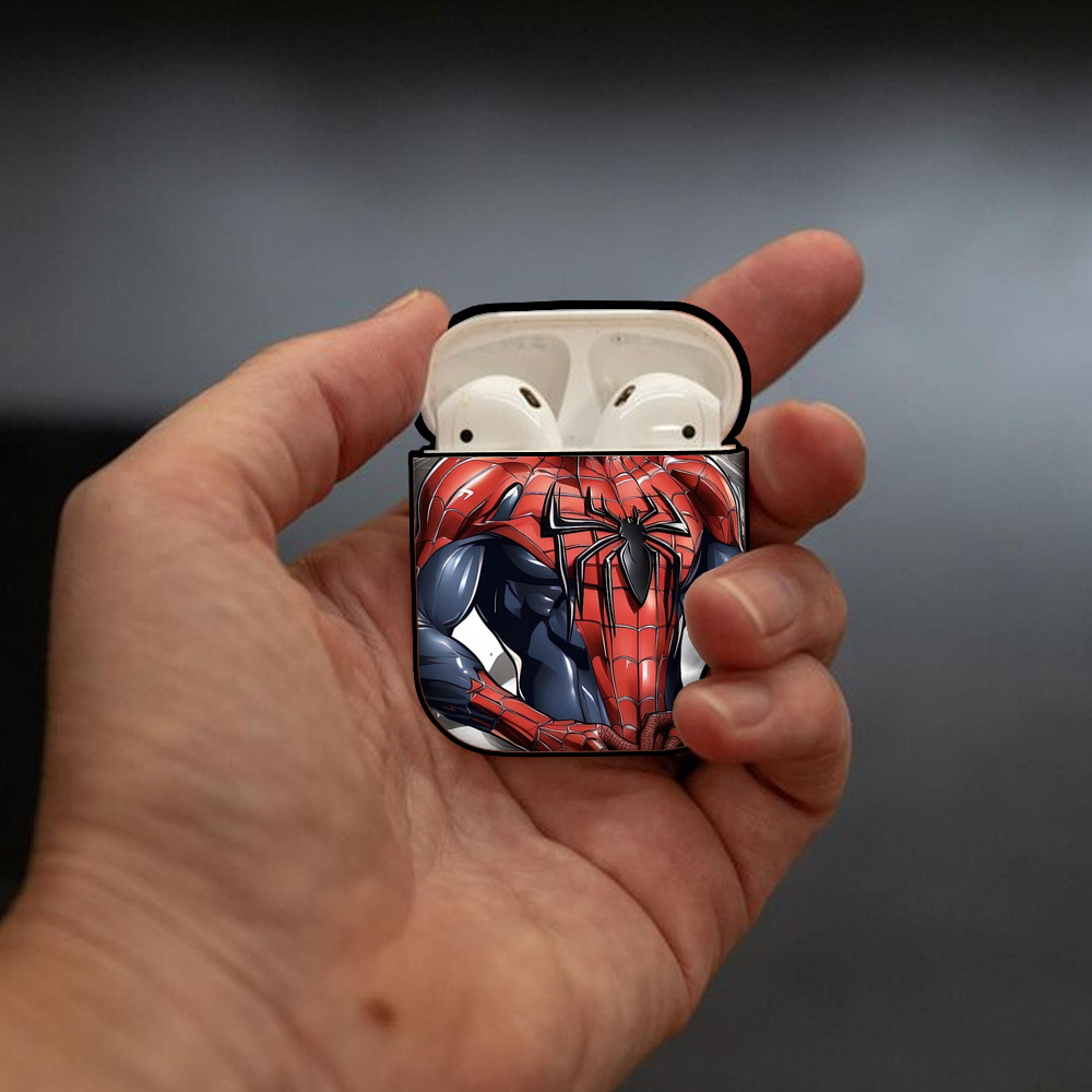 Spider Man スパイダーマン AirPods 第2世代保護ケース ハードシェル ブラック 耐衝撃・防指紋・カラビナ付き