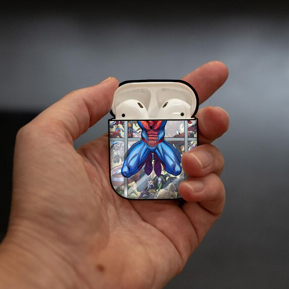 Spider Man スパイダーマン AirPods 第2世代保護ケース ハードシェル ブラック 耐衝撃・防指紋・カラビナ付き