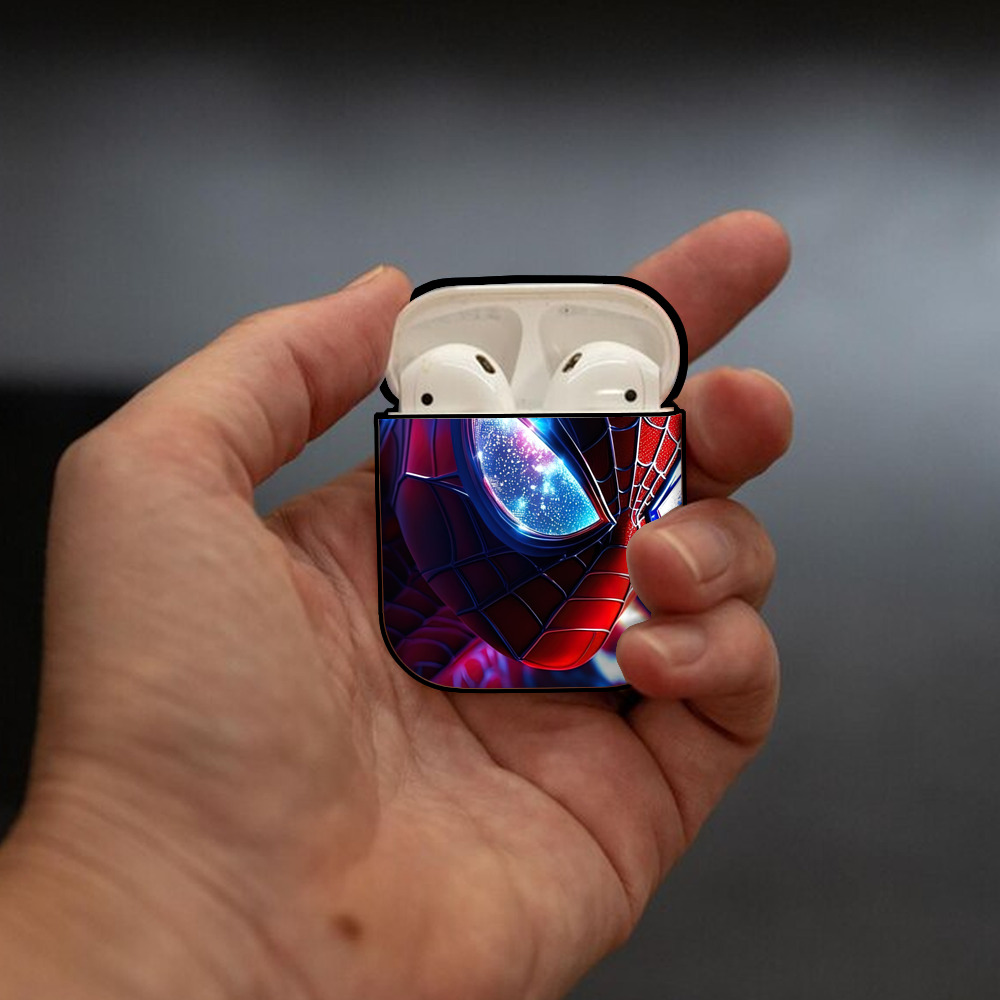 Spider Man スパイダーマン AirPods 第2世代保護ケース ハードシェル ブラック 耐衝撃・防指紋・カラビナ付き
