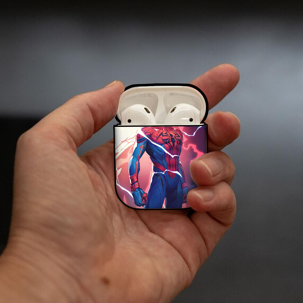Spider Man スパイダーマン AirPods 第2世代保護ケース ハードシェル ブラック 耐衝撃・防指紋・カラビナ付き