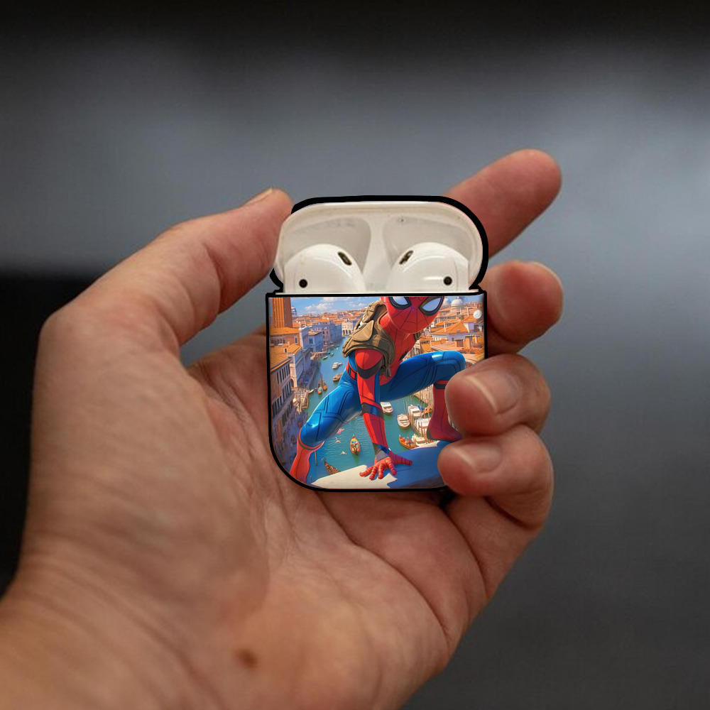Spider Man スパイダーマン AirPods 第2世代保護ケース ハードシェル ブラック 耐衝撃・防指紋・カラビナ付き