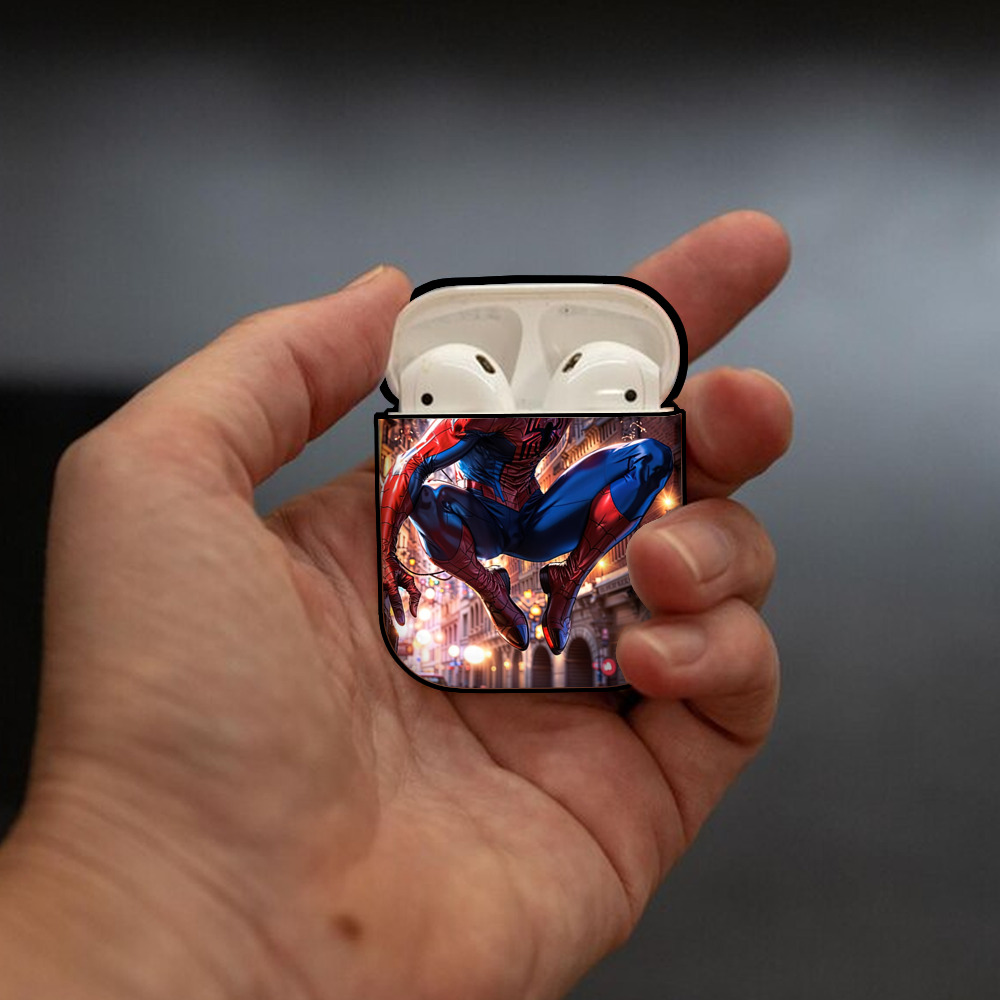 Spider Man スパイダーマン AirPods 第2世代保護ケース ハードシェル ブラック 耐衝撃・防指紋・カラビナ付き