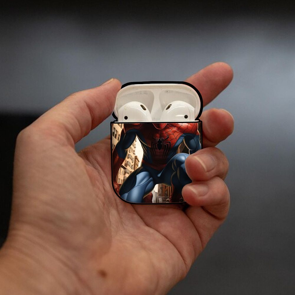 Spider Man スパイダーマン AirPods 第2世代保護ケース ハードシェル ブラック 耐衝撃・防指紋・カラビナ付き
