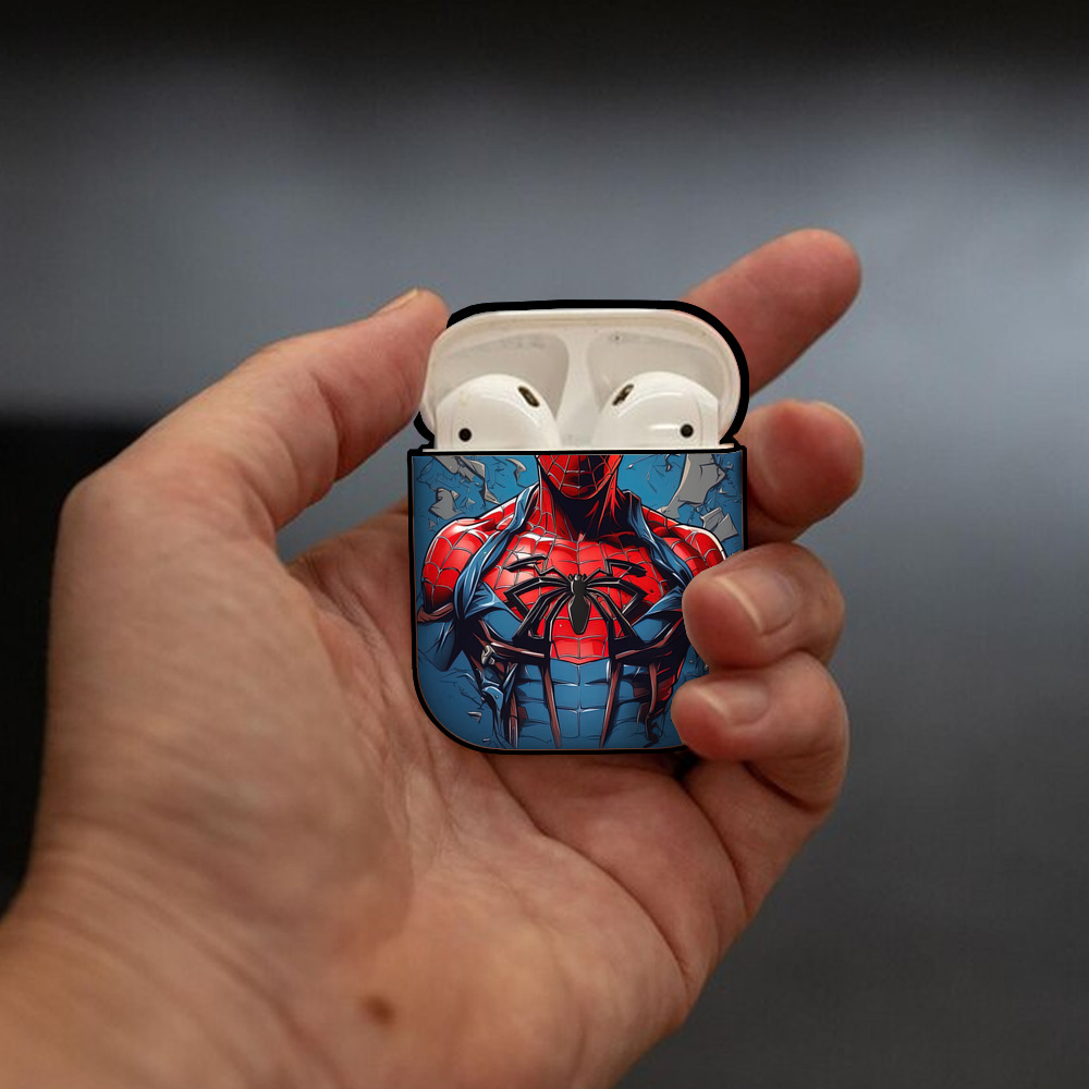 Spider Man スパイダーマン AirPods 第2世代保護ケース ハードシェル ブラック 耐衝撃・防指紋・カラビナ付き