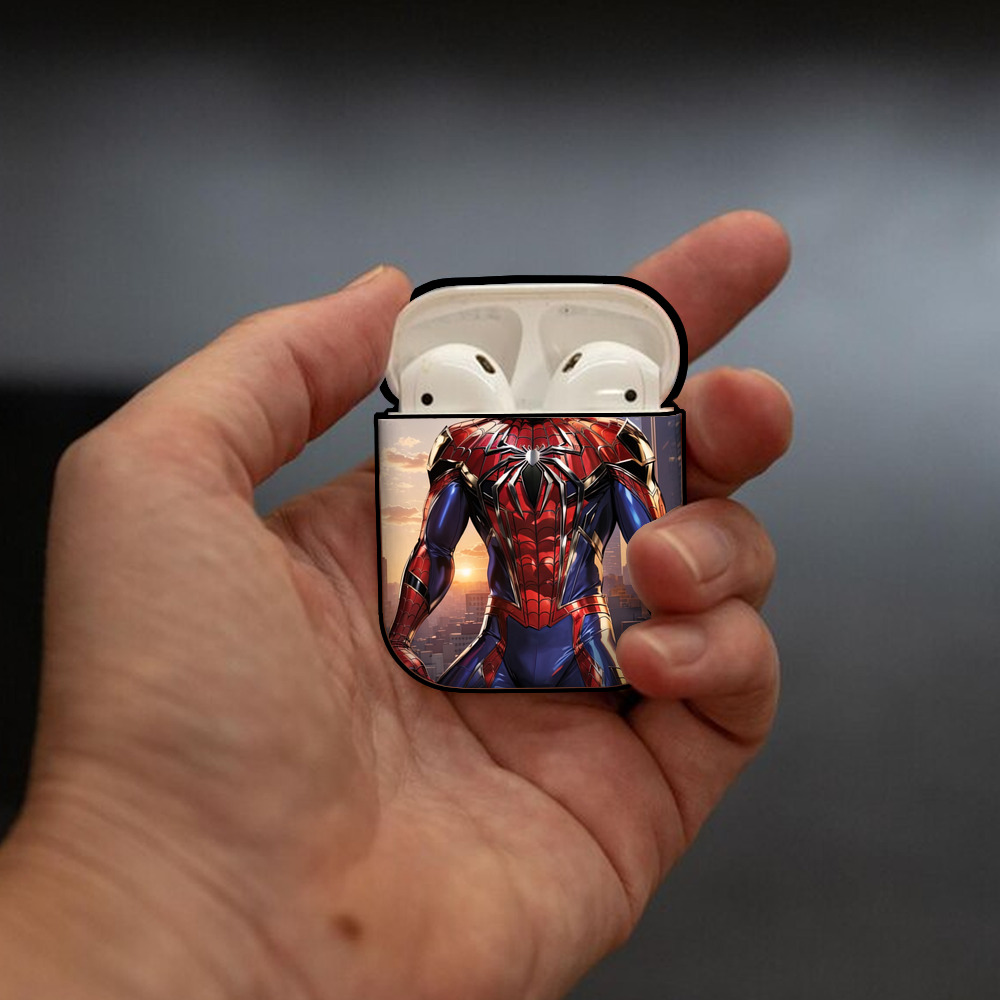 Spider Man スパイダーマン AirPods 第2世代保護ケース ハードシェル ブラック 耐衝撃・防指紋・カラビナ付き