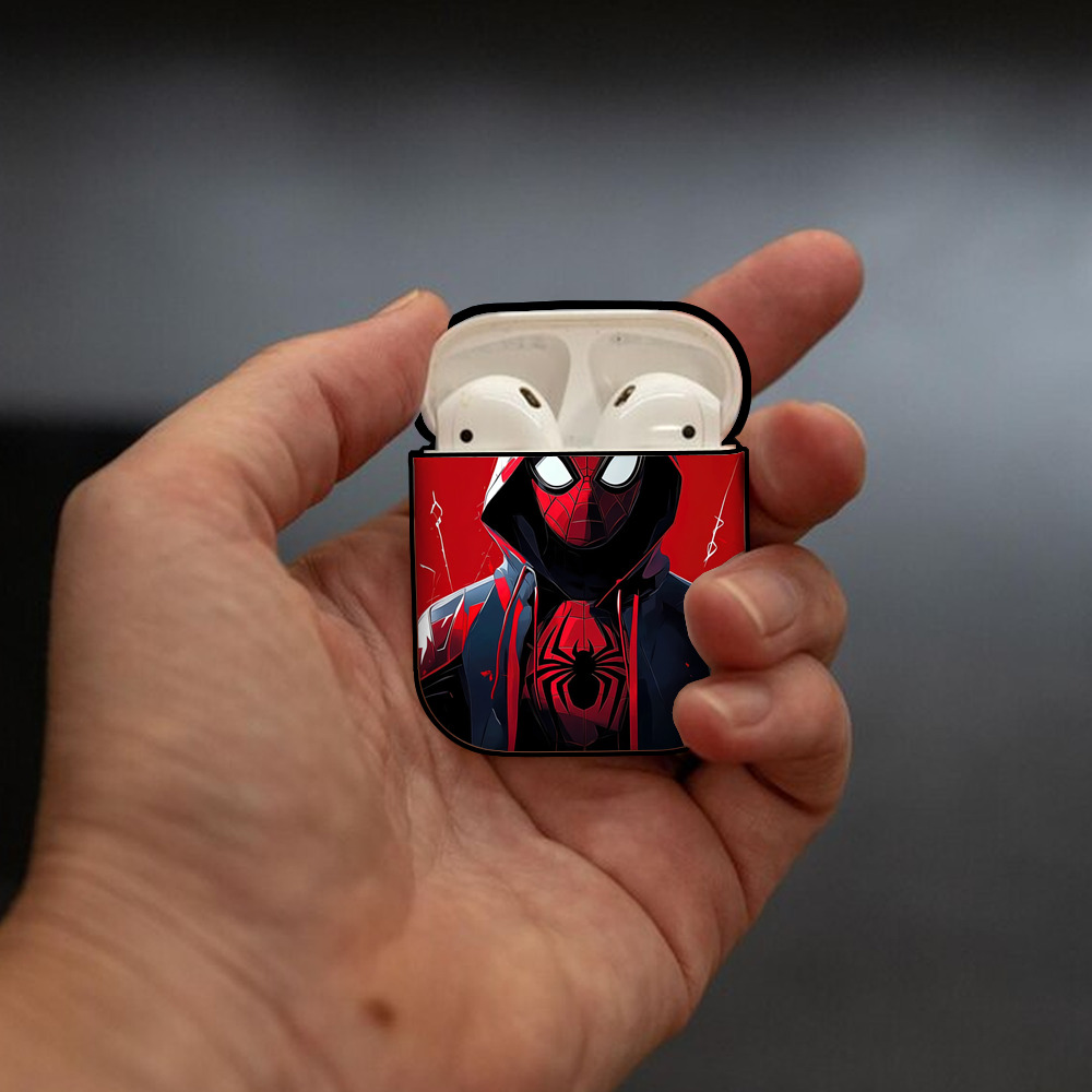 Spider Man スパイダーマン AirPods 第2世代保護ケース ハードシェル ブラック 耐衝撃・防指紋・カラビナ付き