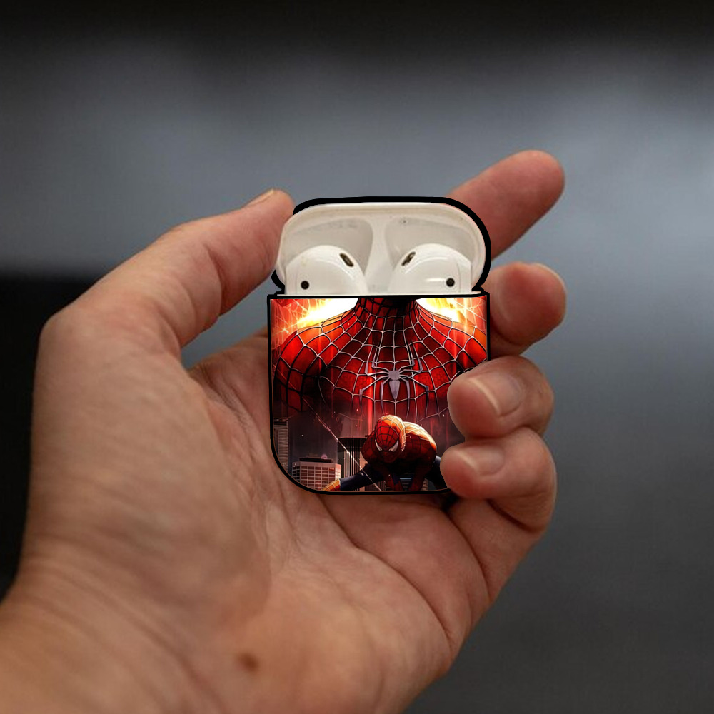 Spider Man スパイダーマン AirPods 第2世代保護ケース ハードシェル ブラック 耐衝撃・防指紋・カラビナ付き