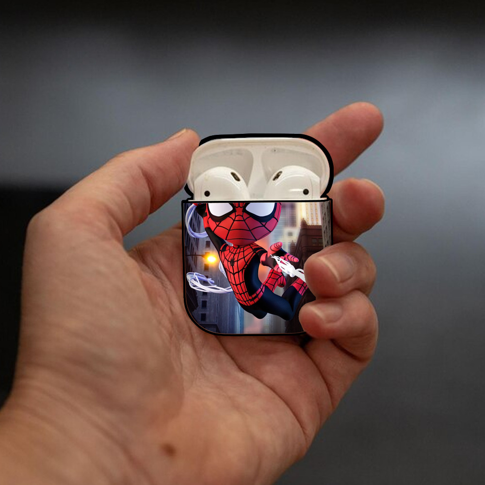 Spider Man スパイダーマン AirPods 第2世代保護ケース ハードシェル ブラック 耐衝撃・防指紋・カラビナ付き