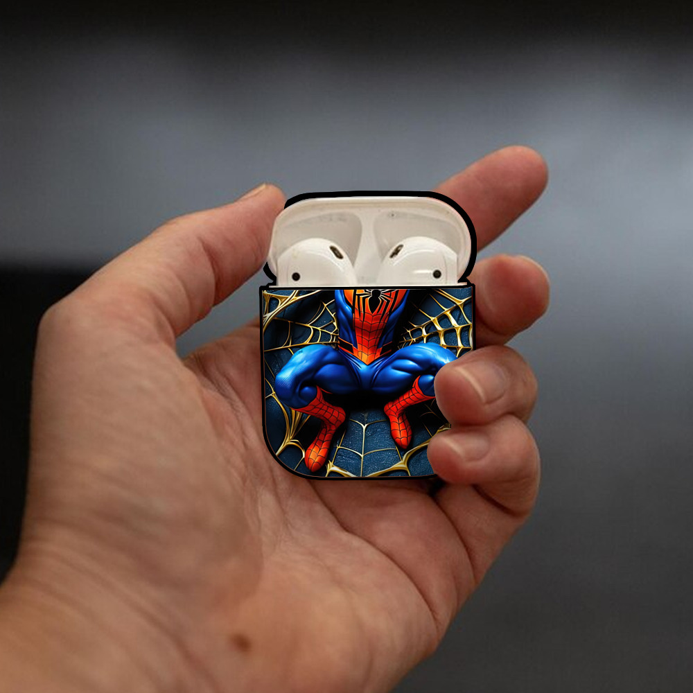 Spider Man スパイダーマン AirPods 第2世代保護ケース ハードシェル ブラック 耐衝撃・防指紋・カラビナ付き