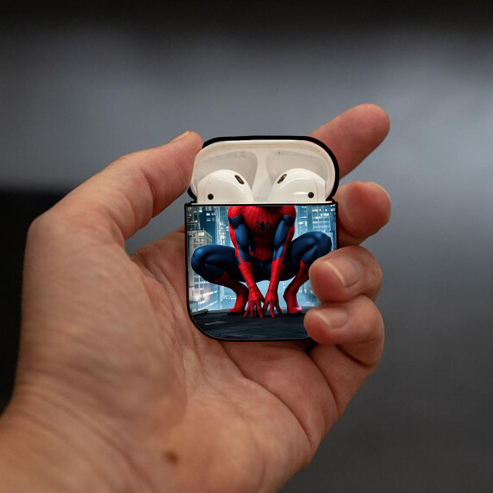 Spider Man スパイダーマン AirPods 第2世代保護ケース ハードシェル ブラック 耐衝撃・防指紋・カラビナ付き