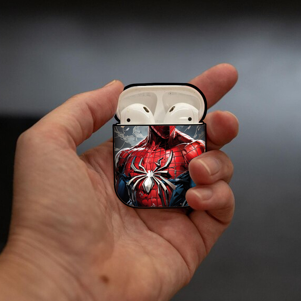 Spider Man スパイダーマン AirPods 第2世代保護ケース ハードシェル ブラック 耐衝撃・防指紋・カラビナ付き