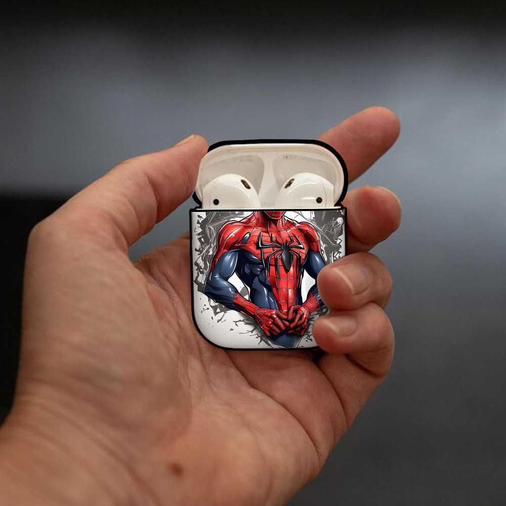 Spider Man スパイダーマン AirPods 第2世代保護ケース ハードシェル ブラック 耐衝撃・防指紋・カラビナ付き
