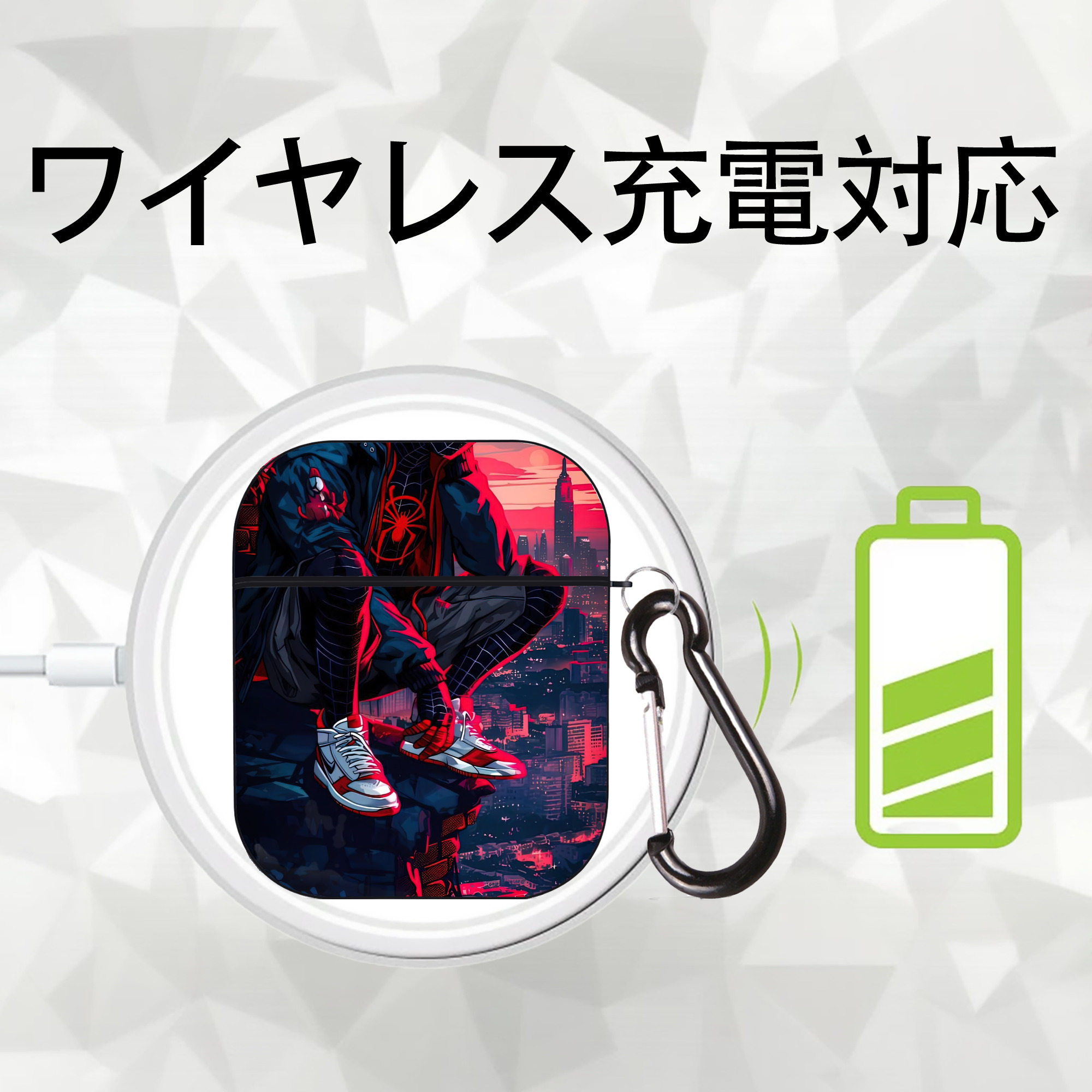 Spider Man スパイダーマン AirPods 第2世代保護ケース ハードシェル ブラック 耐衝撃・防指紋・カラビナ付き