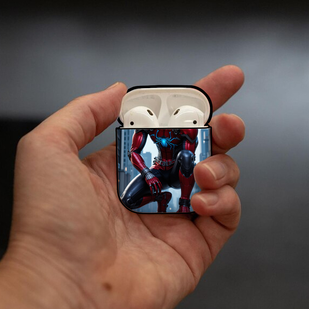 Spider Man スパイダーマン AirPods 第2世代保護ケース ハードシェル ブラック 耐衝撃・防指紋・カラビナ付き
