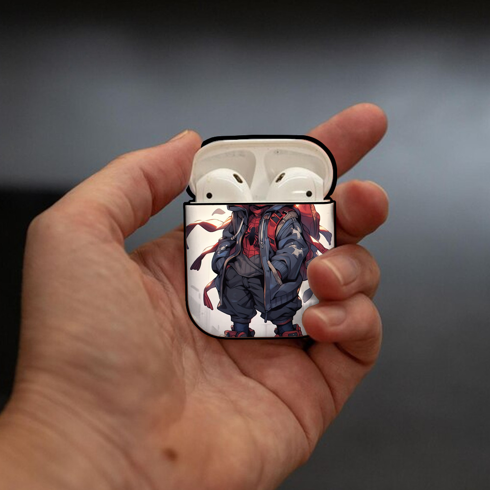 Spider Man スパイダーマン AirPods 第2世代保護ケース ハードシェル ブラック 耐衝撃・防指紋・カラビナ付き