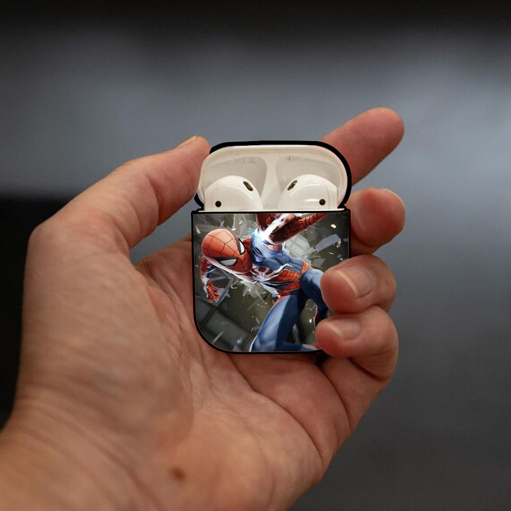 Spider Man スパイダーマン AirPods 第2世代保護ケース ハードシェル ブラック 耐衝撃・防指紋・カラビナ付き