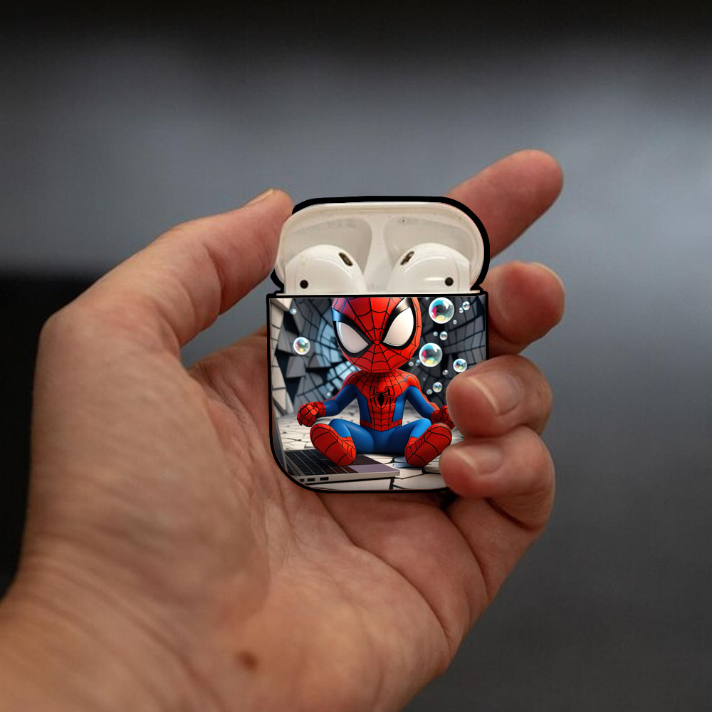 Spider Man スパイダーマン AirPods 第2世代保護ケース ハードシェル ブラック 耐衝撃・防指紋・カラビナ付き