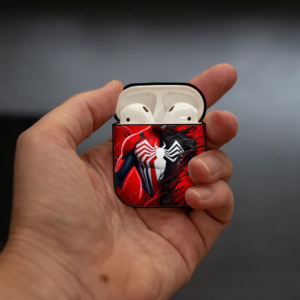 Spider Man スパイダーマン AirPods 第2世代保護ケース ハードシェル ブラック 耐衝撃・防指紋・カラビナ付き