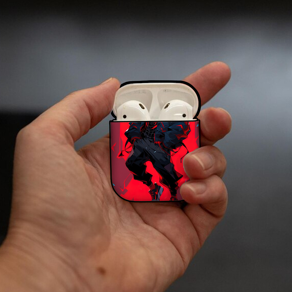 Spider Man スパイダーマン AirPods 第2世代保護ケース ハードシェル ブラック 耐衝撃・防指紋・カラビナ付き