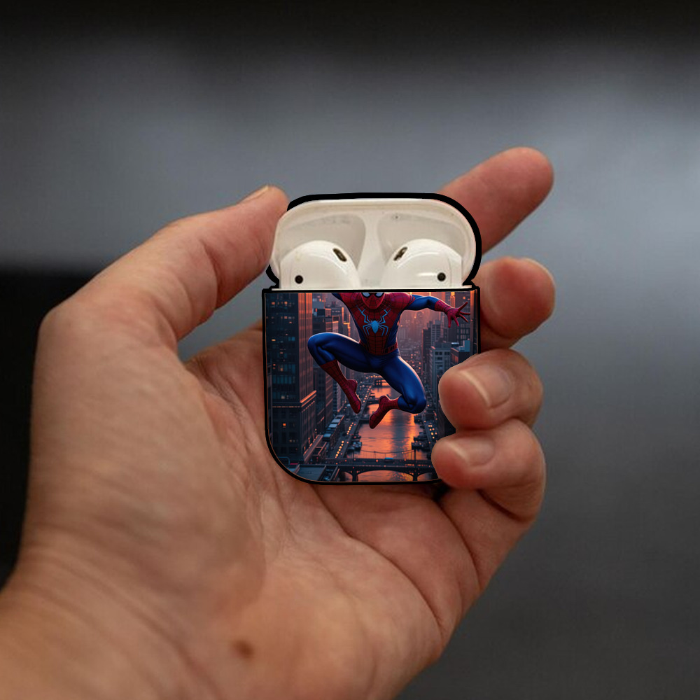 Spider Man スパイダーマン AirPods 第2世代保護ケース ハードシェル ブラック 耐衝撃・防指紋・カラビナ付き