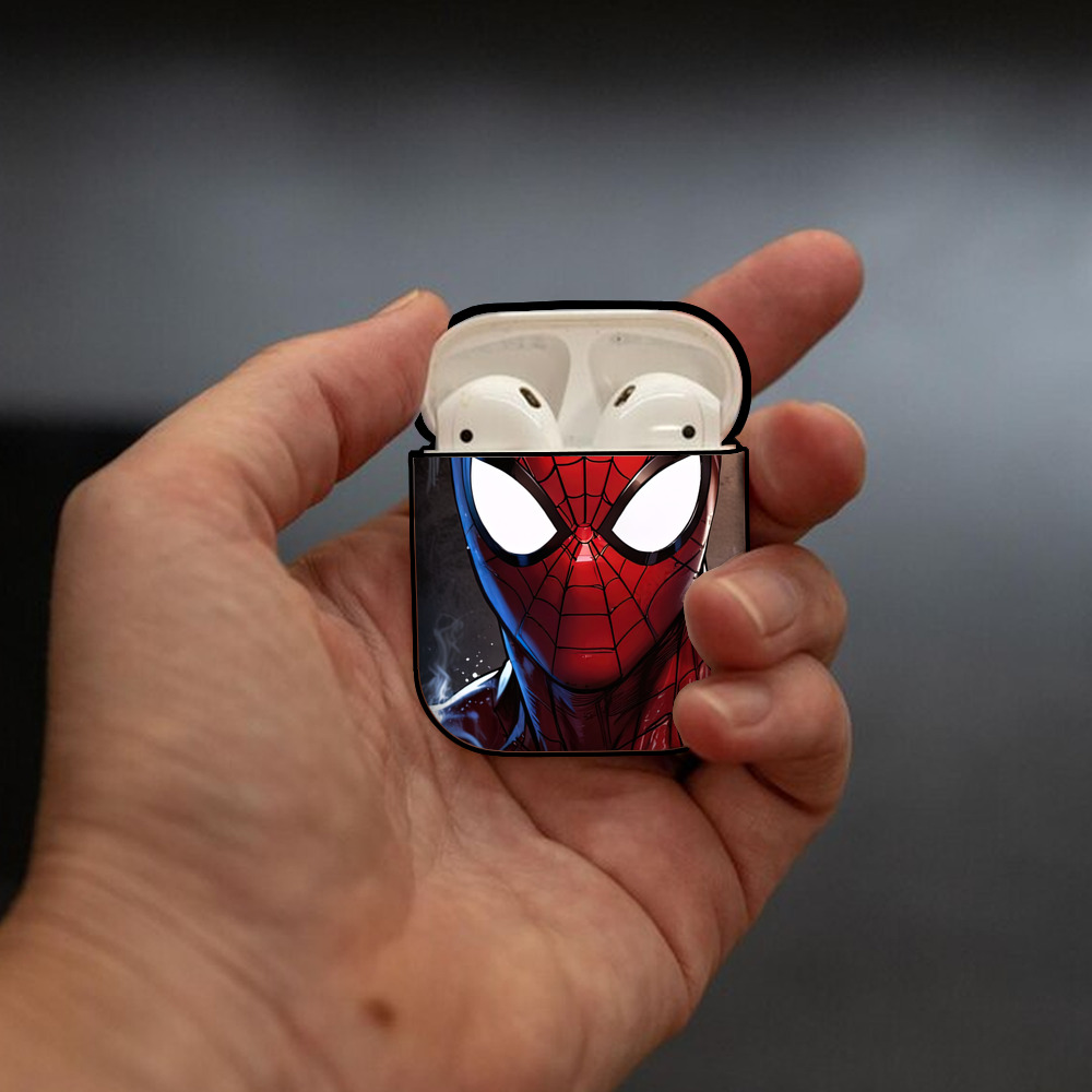 Spider Man スパイダーマン AirPods 第2世代保護ケース ハードシェル ブラック 耐衝撃・防指紋・カラビナ付き