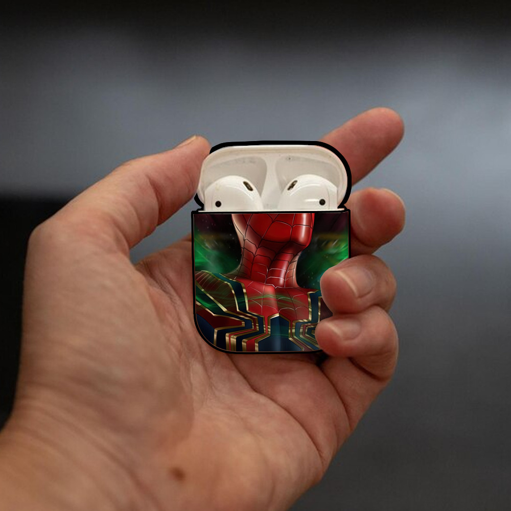 Spider Man スパイダーマン AirPods 第2世代保護ケース ハードシェル ブラック 耐衝撃・防指紋・カラビナ付き