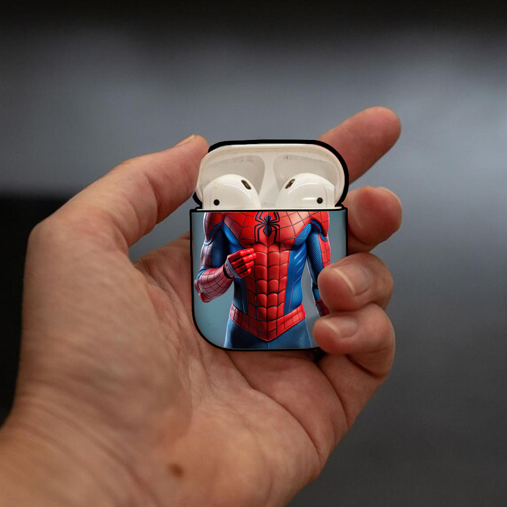 Spider Man スパイダーマン AirPods 第2世代保護ケース ハードシェル ブラック 耐衝撃・防指紋・カラビナ付き
