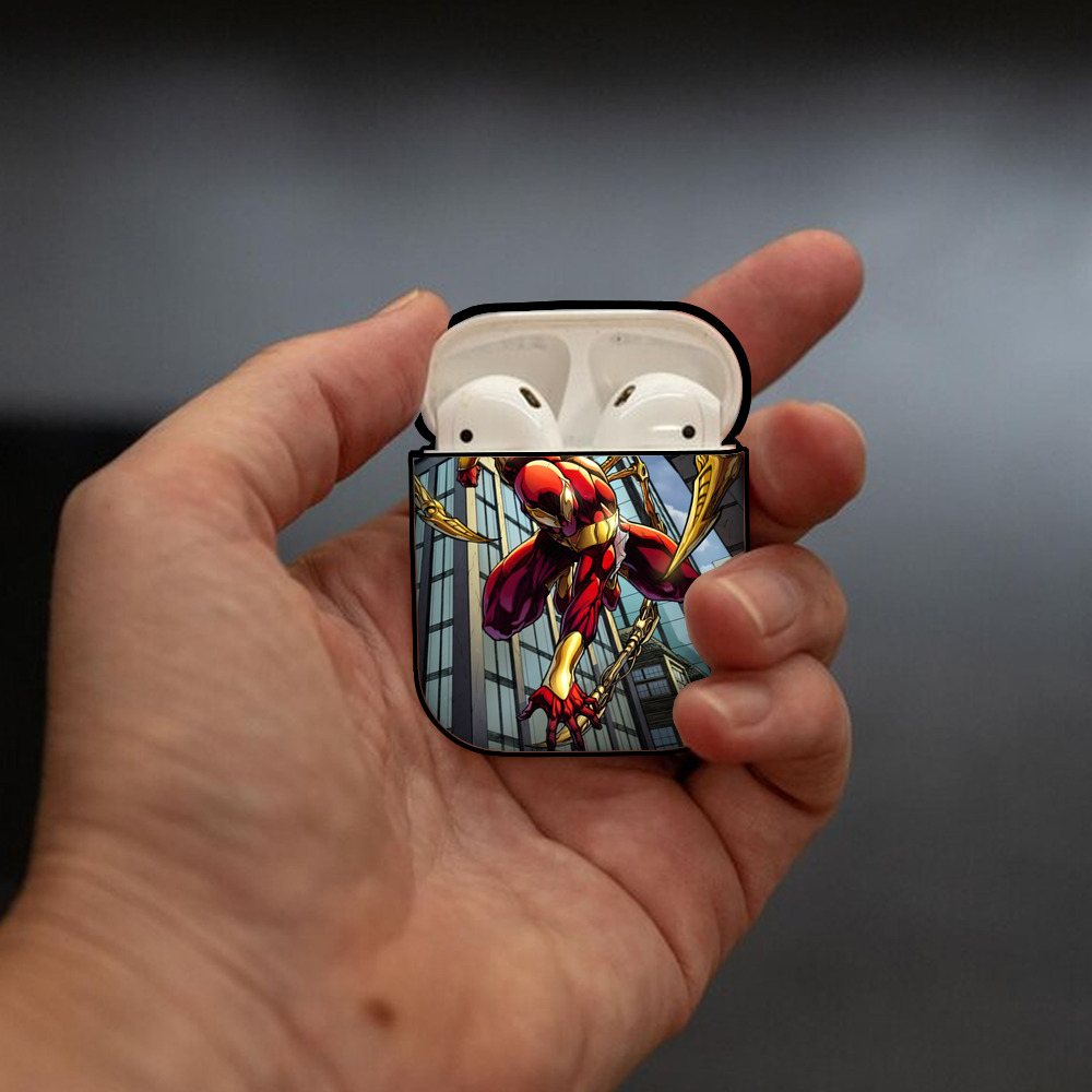Spider Man スパイダーマン AirPods 第2世代保護ケース ハードシェル ブラック 耐衝撃・防指紋・カラビナ付き