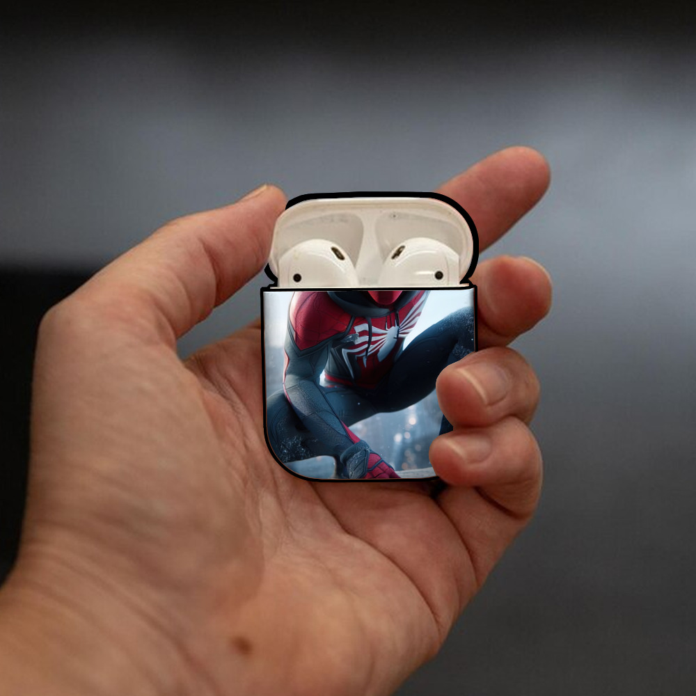 Spider Man スパイダーマン AirPods 第2世代保護ケース ハードシェル ブラック 耐衝撃・防指紋・カラビナ付き