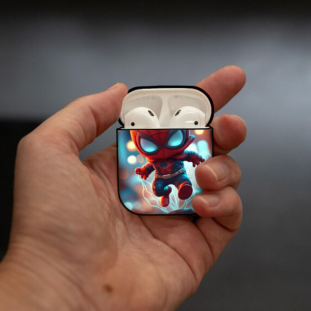 Spider Man スパイダーマン AirPods 第2世代保護ケース ハードシェル ブラック 耐衝撃・防指紋・カラビナ付き
