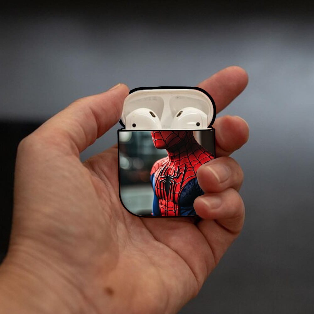 Spider Man スパイダーマン AirPods 第2世代保護ケース ハードシェル ブラック 耐衝撃・防指紋・カラビナ付き