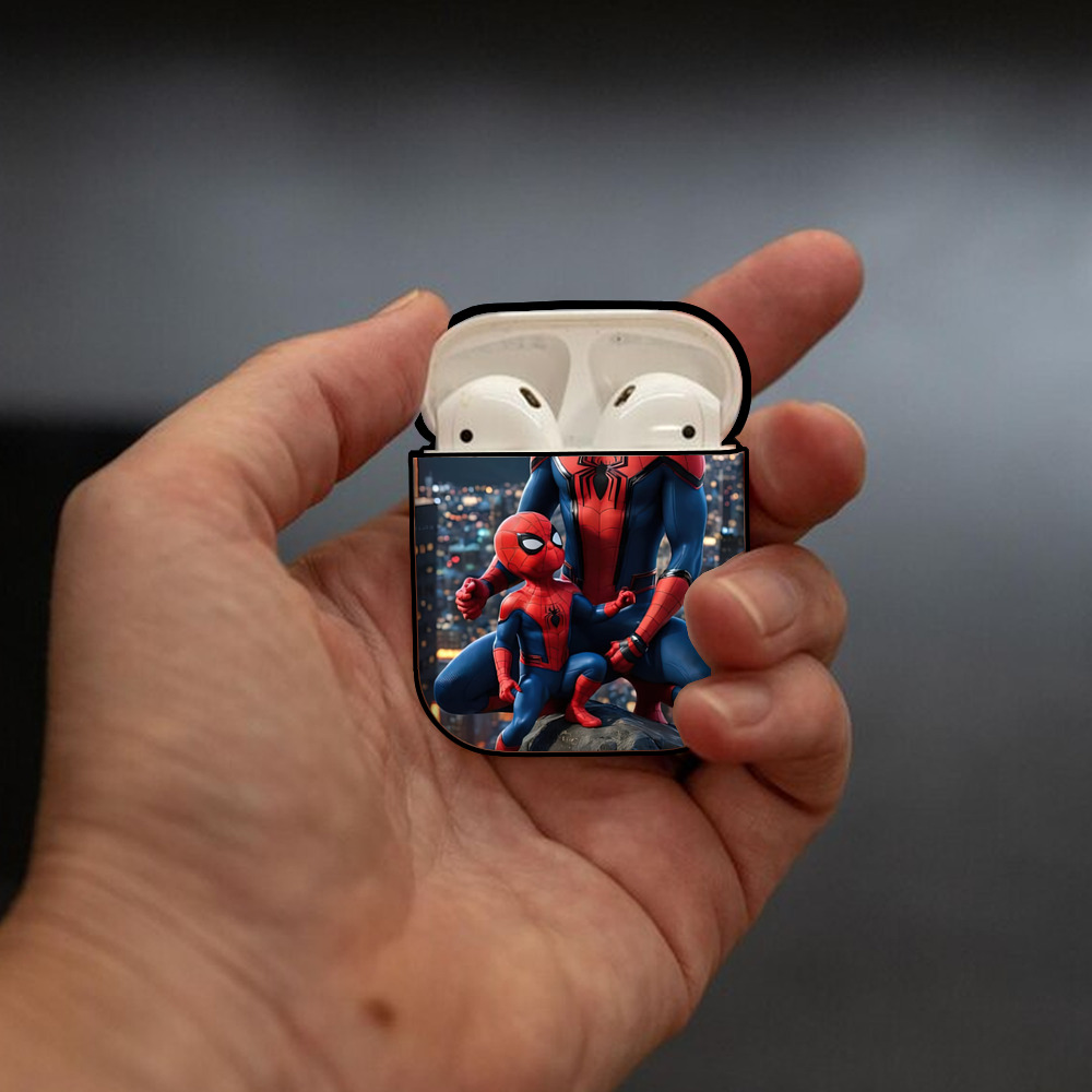 Spider Man スパイダーマン AirPods 第2世代保護ケース ハードシェル ブラック 耐衝撃・防指紋・カラビナ付き