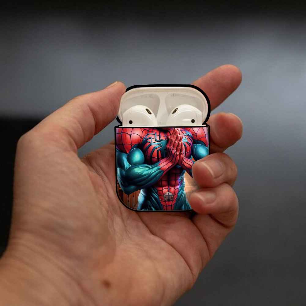 Spider Man スパイダーマン AirPods 第2世代保護ケース ハードシェル ブラック 耐衝撃・防指紋・カラビナ付き