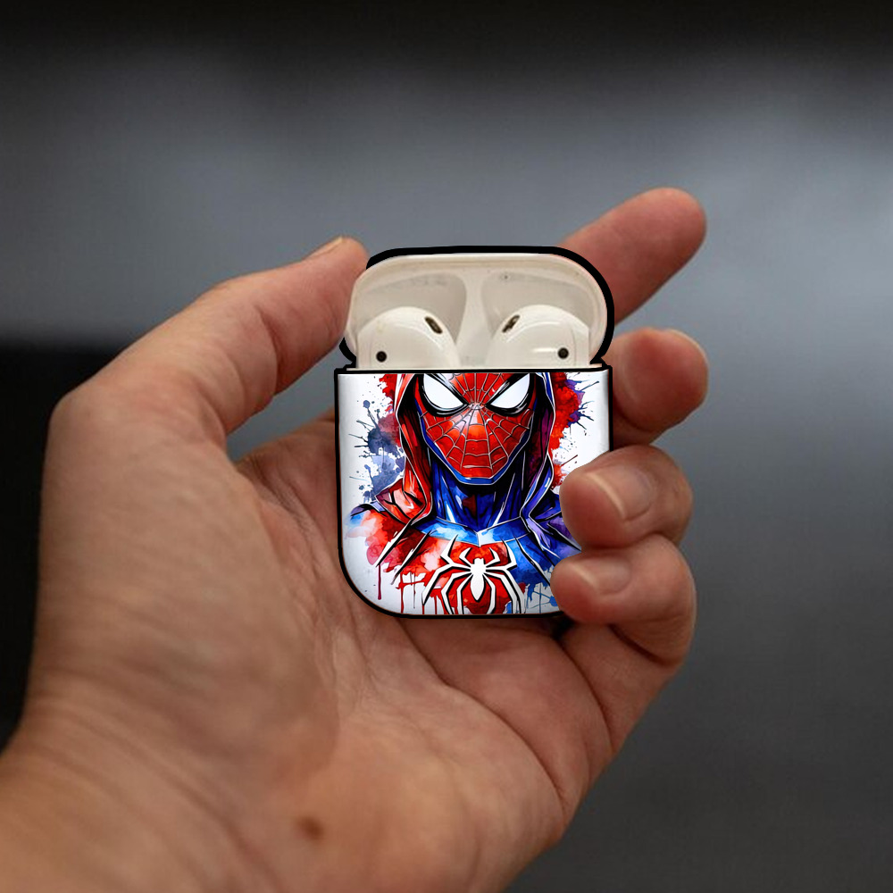 Spider Man スパイダーマン AirPods 第2世代保護ケース ハードシェル ブラック 耐衝撃・防指紋・カラビナ付き