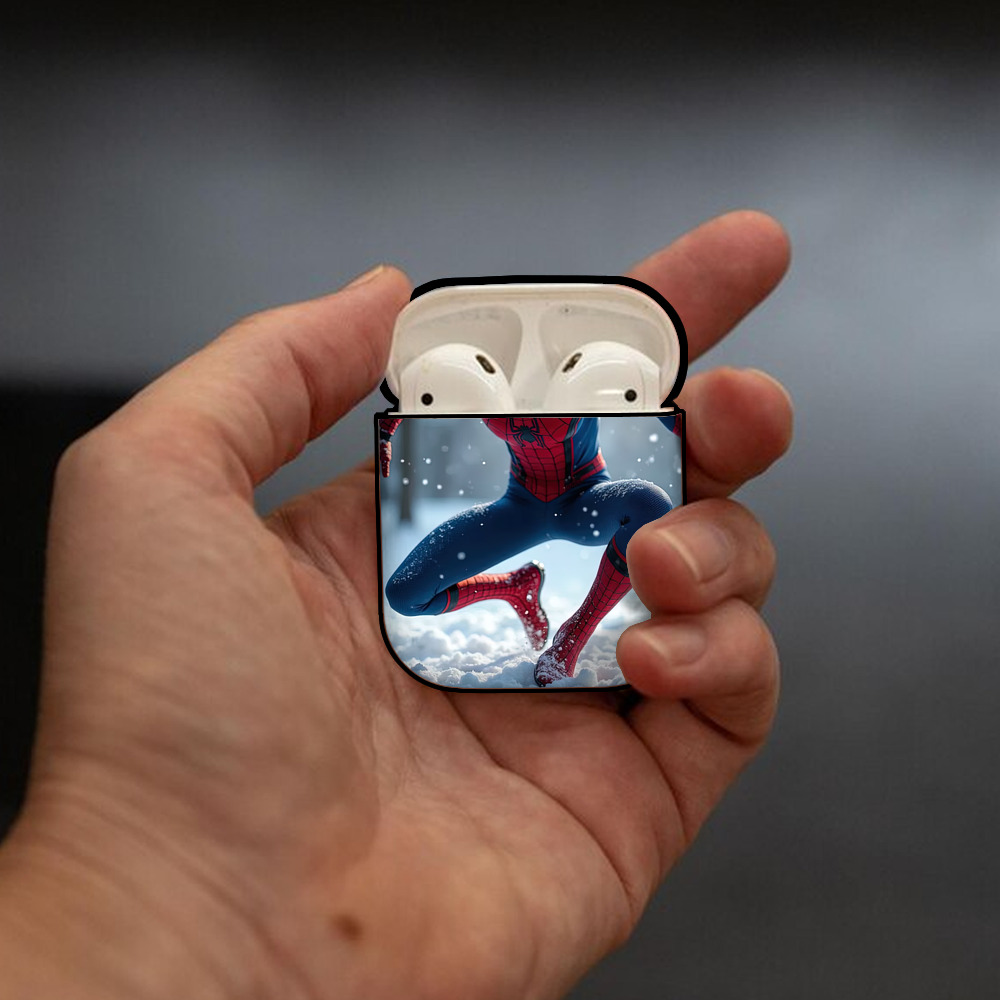 Spider Man スパイダーマン AirPods 第2世代保護ケース ハードシェル ブラック 耐衝撃・防指紋・カラビナ付き