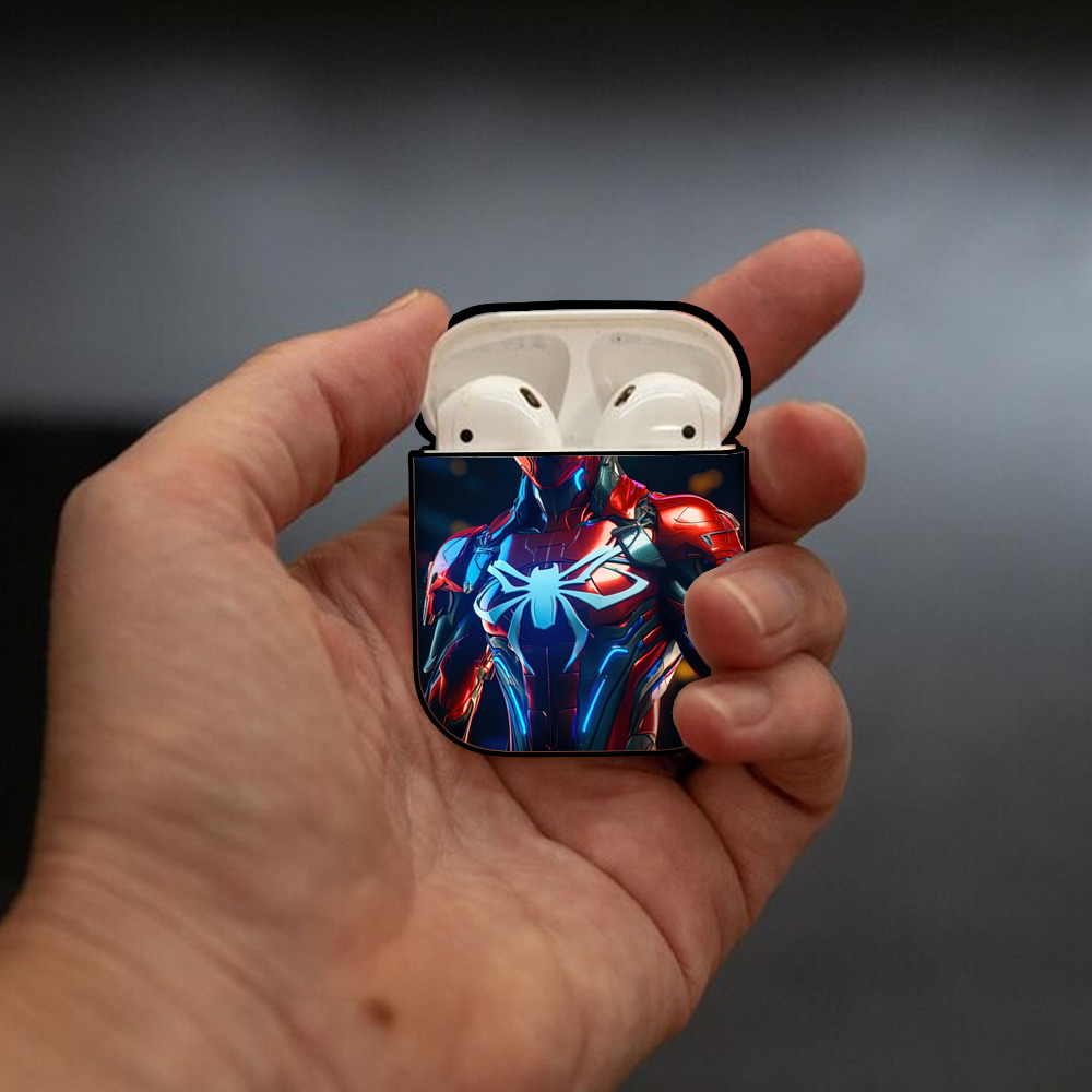 Spider Man スパイダーマン AirPods 第2世代保護ケース ハードシェル ブラック 耐衝撃・防指紋・カラビナ付き