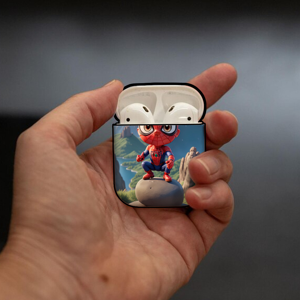 Spider Man スパイダーマン AirPods 第2世代保護ケース ハードシェル ブラック 耐衝撃・防指紋・カラビナ付き