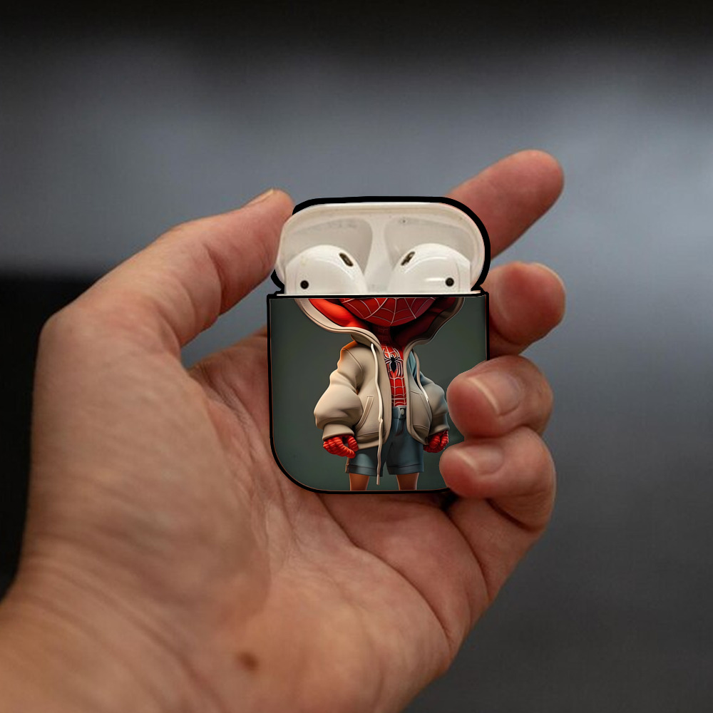 Spider Man スパイダーマン AirPods 第2世代保護ケース ハードシェル ブラック 耐衝撃・防指紋・カラビナ付き