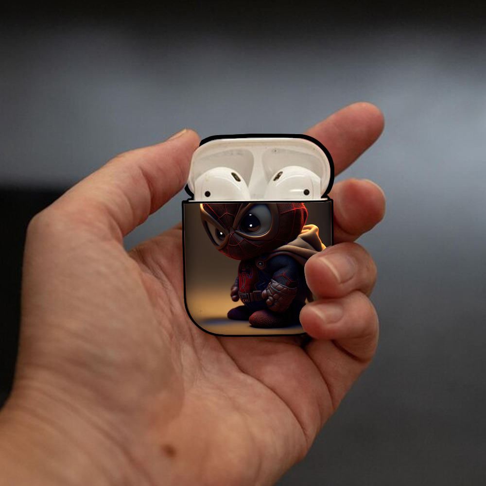 Spider Man スパイダーマン AirPods 第2世代保護ケース ハードシェル ブラック 耐衝撃・防指紋・カラビナ付き