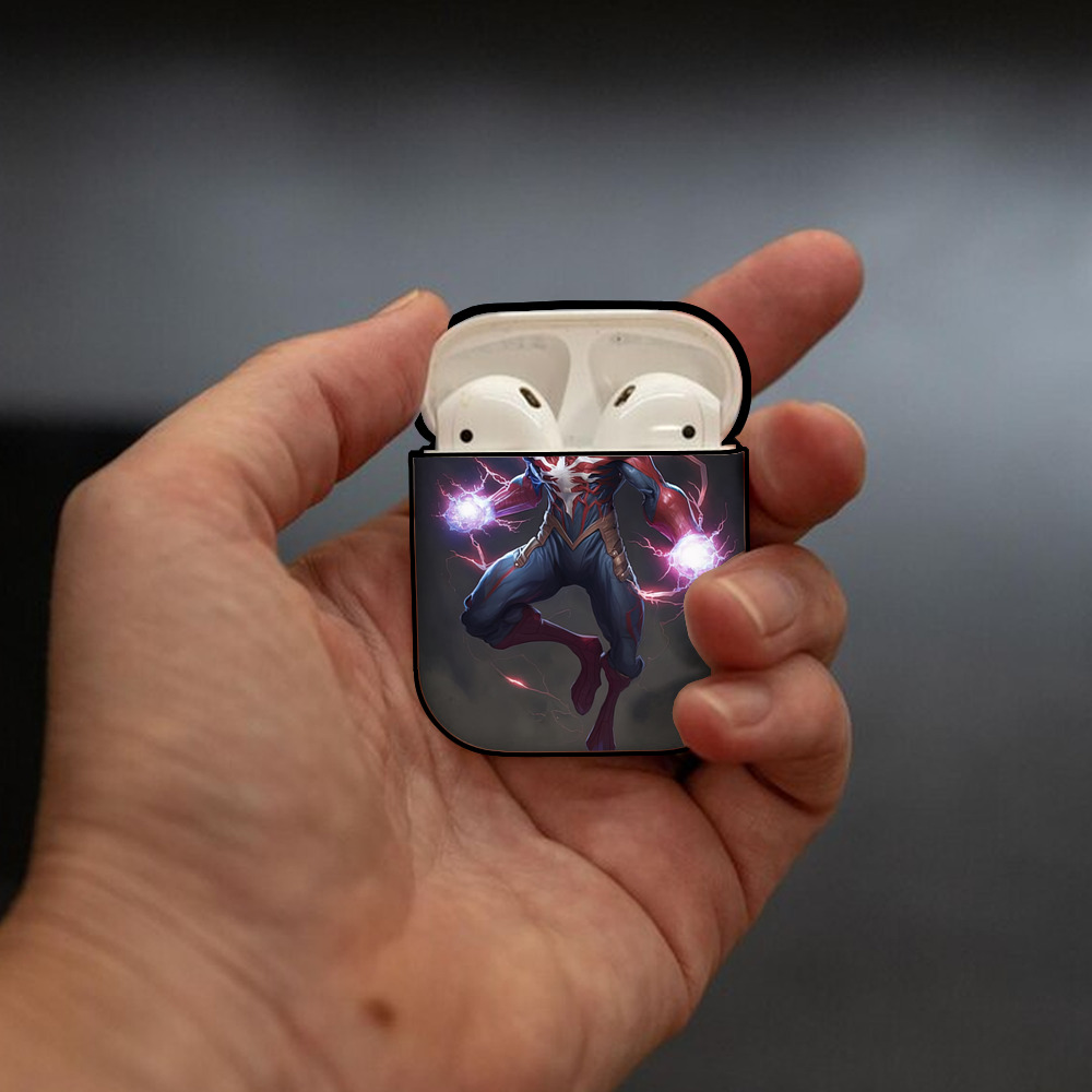 Spider Man スパイダーマン AirPods 第2世代保護ケース ハードシェル ブラック 耐衝撃・防指紋・カラビナ付き